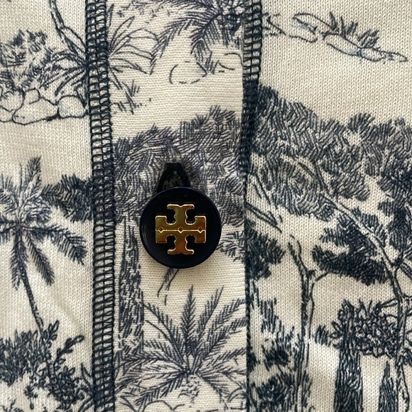 Tory Burch tropical print navy blue white/cream cotton cardigan - Picture 4 of 17